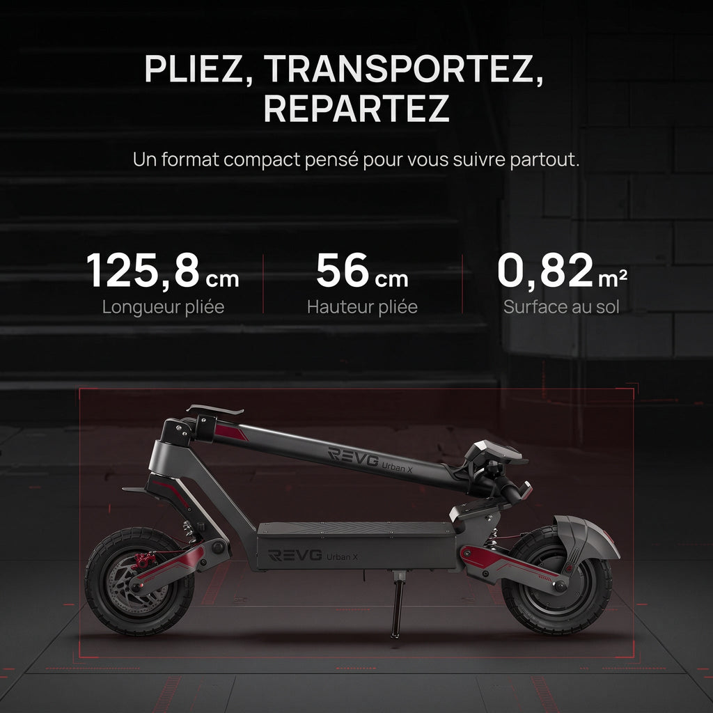 Trottinette électrique REVO Urban X – 800 W – Autonomie 55 km – Pneus 10" – Suspensions AV/AR