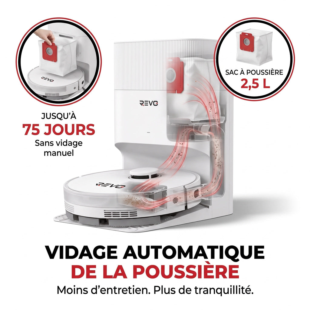 Robot aspirateur laveur REVO Vortex 13 – 13 000 Pa avec station auto-vidage et navigation laser