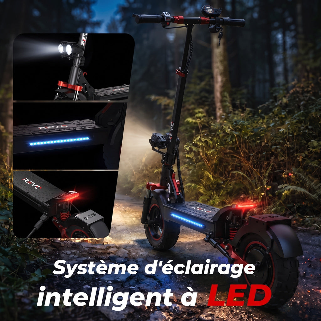 Trottinette électrique REVO Peak – 1000 W (pic 1200 W) – Autonomie 55 km – Batterie 48V 15Ah – Pneus 11" tout-terrain