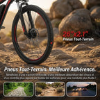 VTT électrique REVO Ridge 65 – 250 W – Jusqu'à 65 km d'autonomie – Batterie amovible 13 Ah – 21 vitesses – Pneus 26"