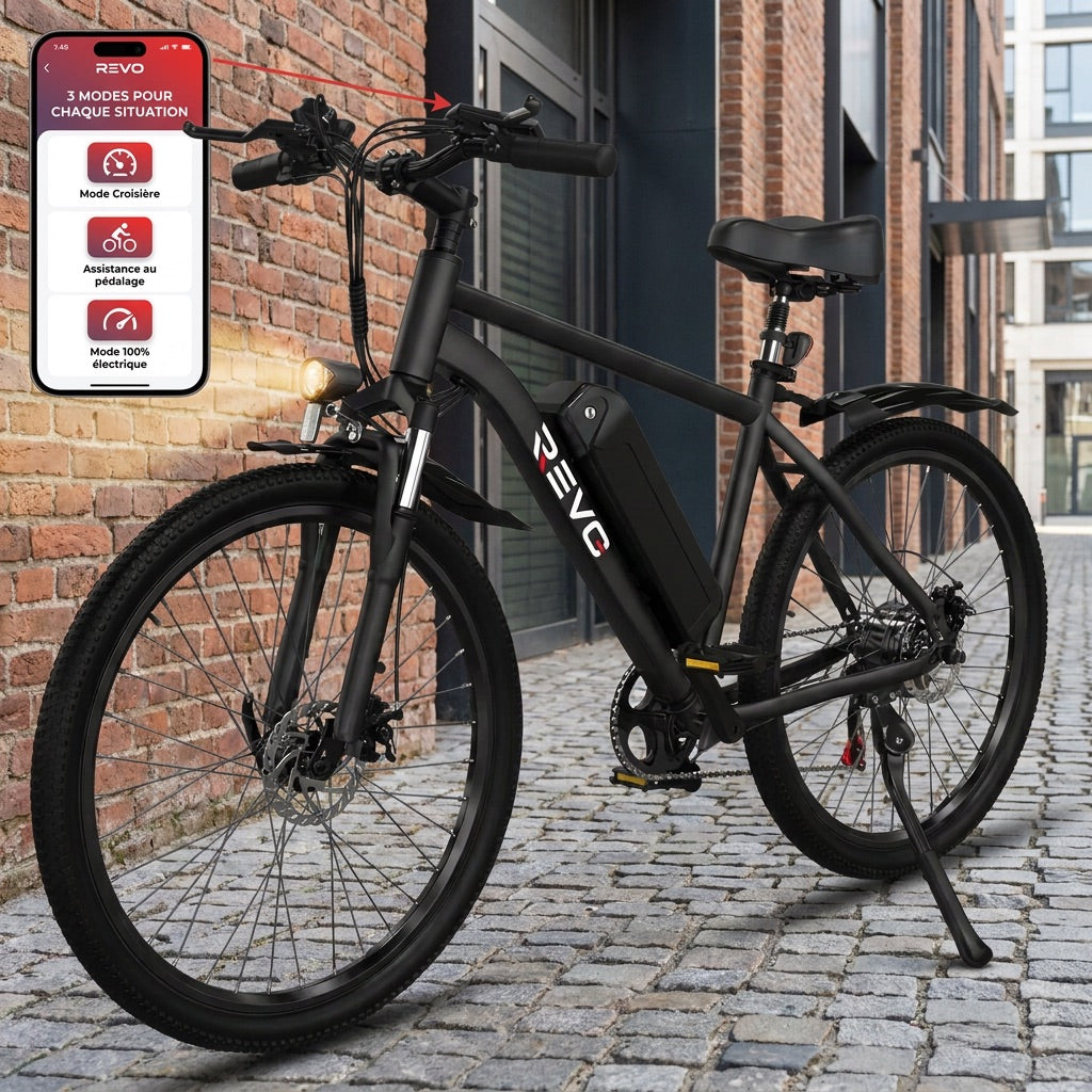 Electric Mountain Bike REVO Trail – 250 W – Range 35 to 90 km – 36 V 10.4 Ah Battery – 26-inch Tires – 7 Speeds