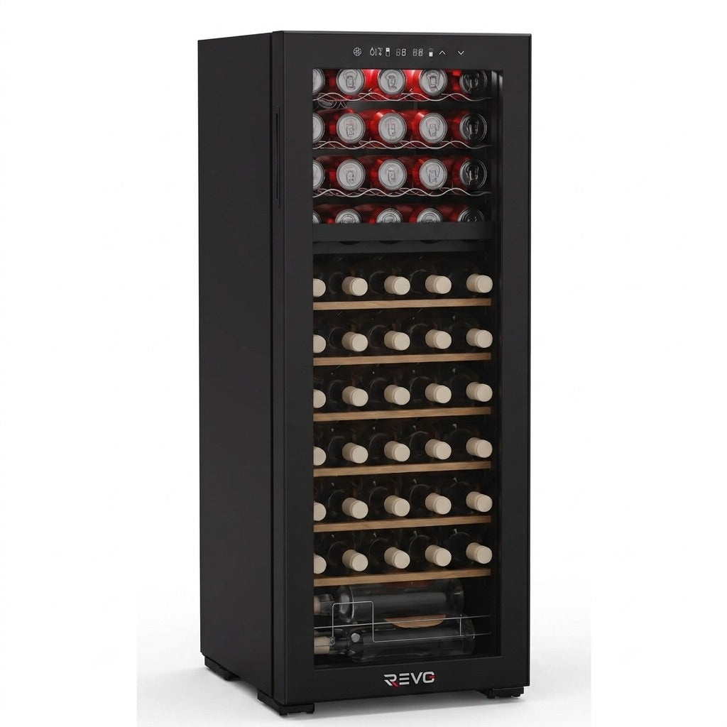 Cave à vin multi-température REVO Millésime 55 – 55 bouteilles – Double zone 5–18 °C – 150 L – 39 dB