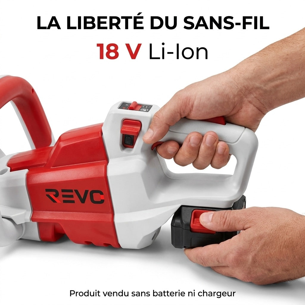 Cordes-Haie Sans Fil REVO Altis 75 – 18 V – Lame 75 cm – 3 Vitesses – 4 400 cps/min – Espacement 35 mm