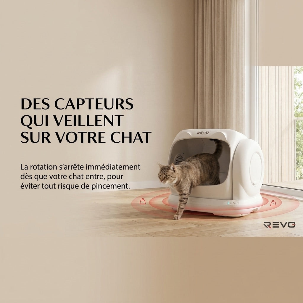 Litière autonettoyante pour chats REVO Felixa 106 – 106 L – Contrôle par application – Jusqu’à 15 kg
