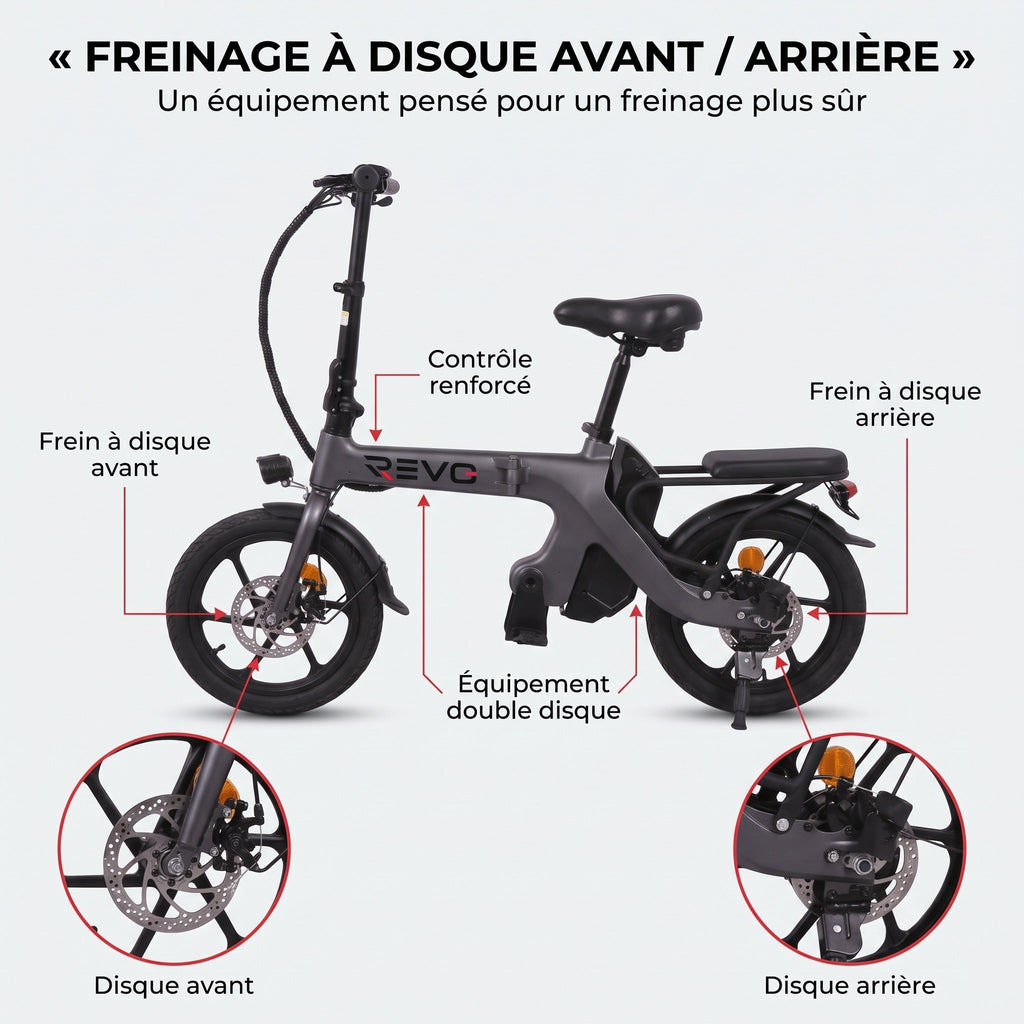 Draisienne électrique pliable REVO Velix 16 – Roues 16" – Batterie amovible 10,4 Ah – Freins à disque avant & arrière