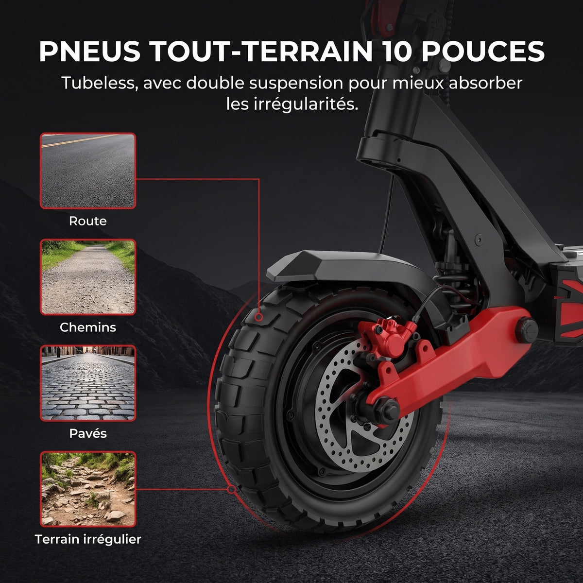 Trottinette électrique REVO Apex X2 – 2 × 1800 W – Batterie 52 V 23,4 Ah – Pneus 10″ tubeless – Double suspension – App & NFC