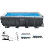 Piscine hors-sol rectangulaire REVO Aqua Pro 5 – 549 × 274 × 132 cm – 17 203 L – Filtre à sable – Échelle et bâche incluses