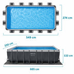 Piscine hors-sol rectangulaire REVO Aqua Pro 5 – 549 × 274 × 132 cm – 17 203 L – Filtre à sable – Échelle et bâche incluses