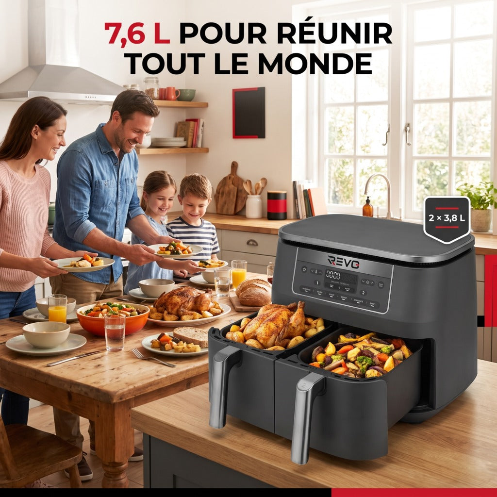 Friteuse à air chaud REVO Synora 7,6 – Double zone 7,6 L – 6 modes – Cuisson synchronisée