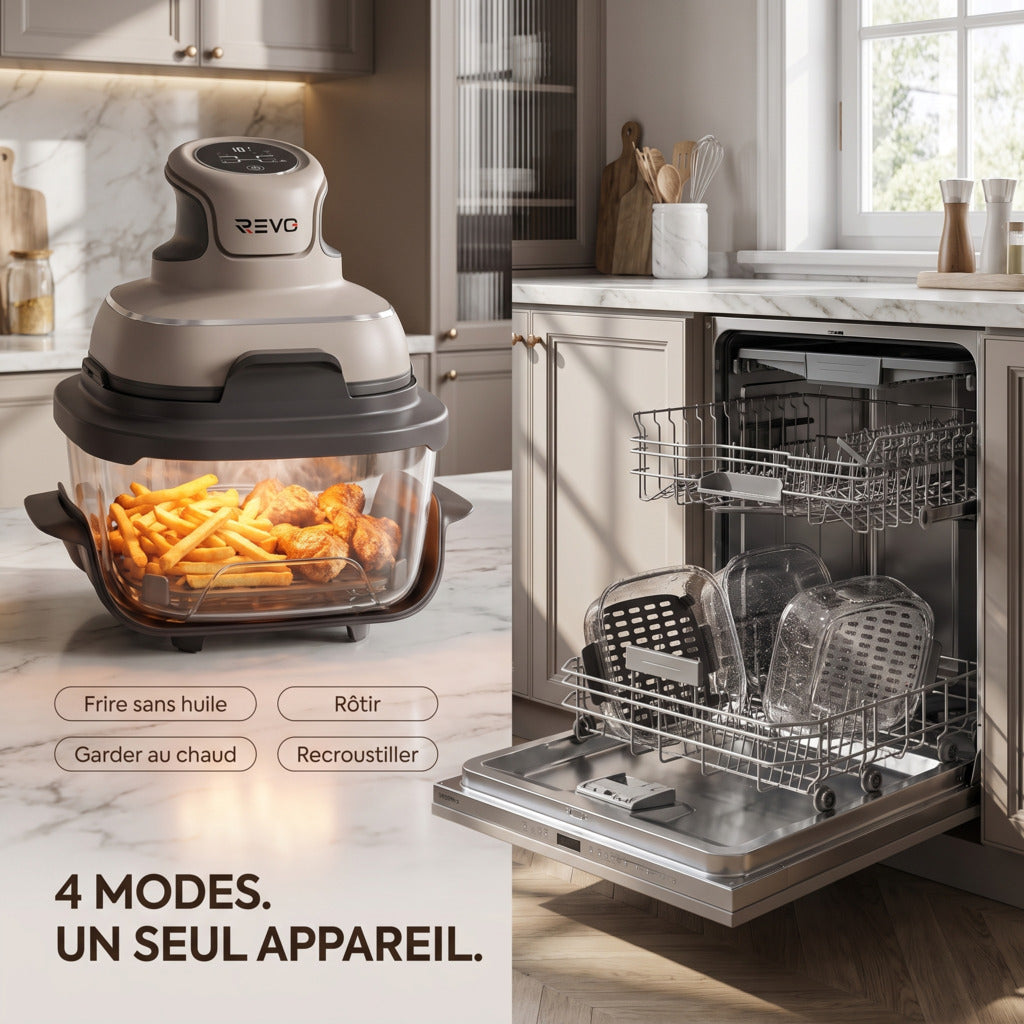 Air Fryer REVO Nomad 38 – Friteuse sans huile portable 4-en-1 – 1 700 W – Récipients en verre 3,8 L & 1,4 L